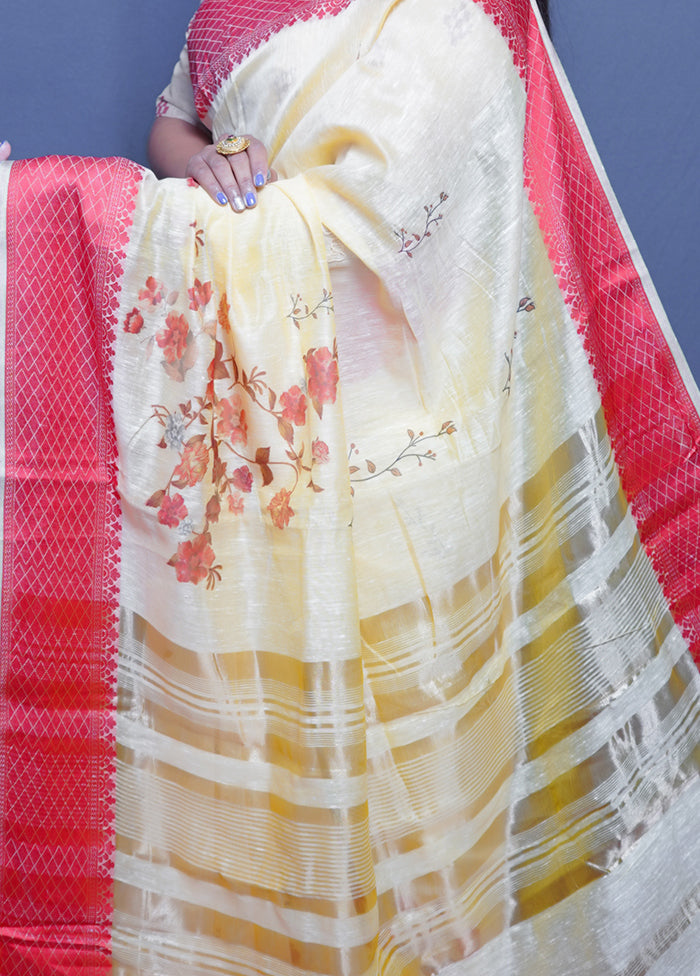 Red Linen Silk Saree With Blouse Piece