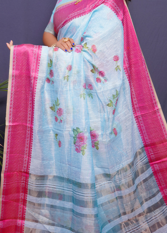 Pink Linen Silk Saree With Blouse Piece