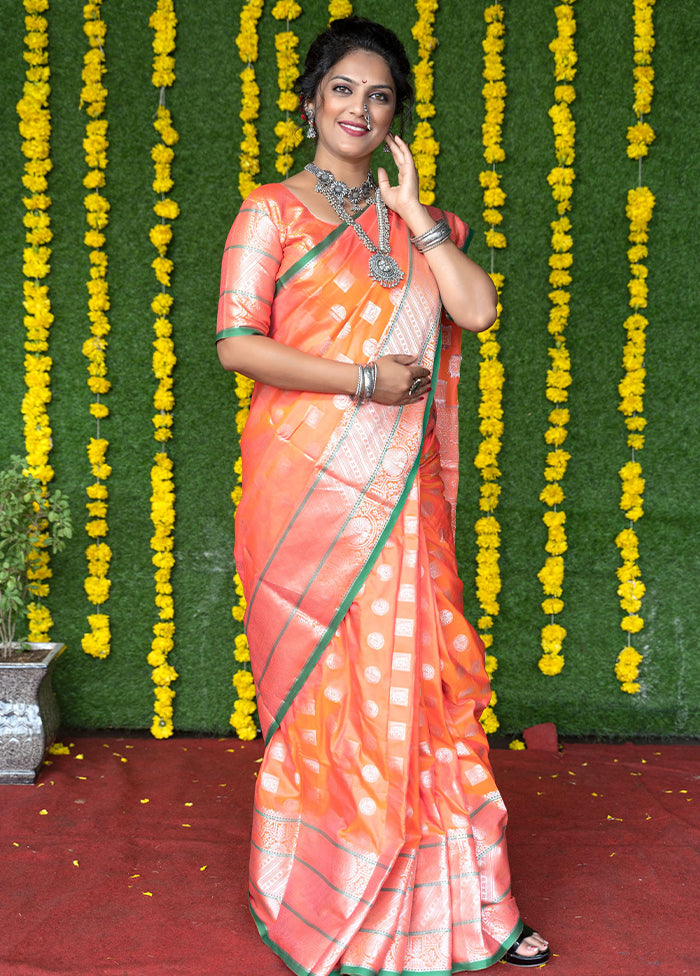 Peach Dupion Silk Saree With Blouse Piece