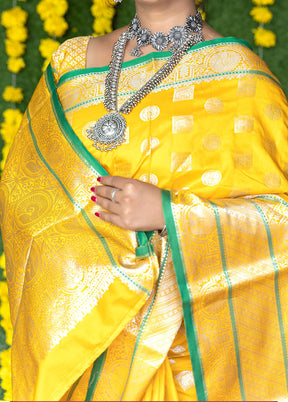 Yellow Dupion Silk Saree With Blouse Piece