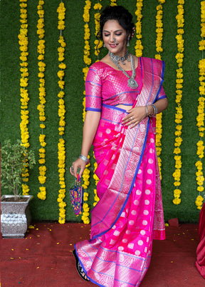 Pink Dupion Silk Saree With Blouse Piece