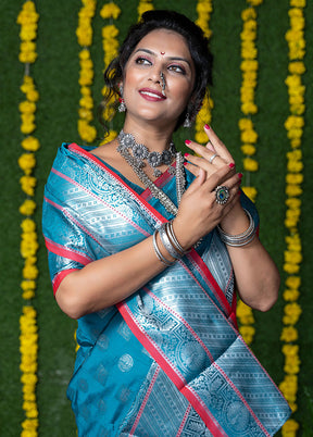 Teal Dupion Silk Saree With Blouse Piece