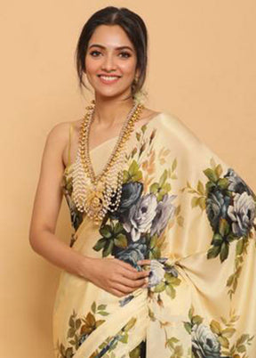 Cream Pure Satin Silk Saree With Blouse Piece - Indian Silk House Agencies
