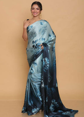Blue Pure Satin Silk Saree With Blouse Piece - Indian Silk House Agencies