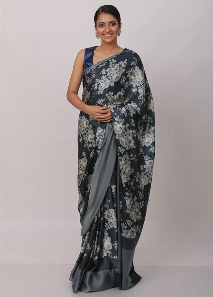 Black Pure Satin Silk Saree With Blouse Piece - Indian Silk House Agencies