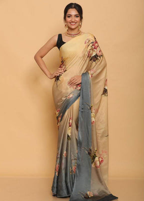 Cream Pure Satin Silk Saree With Blouse Piece - Indian Silk House Agencies