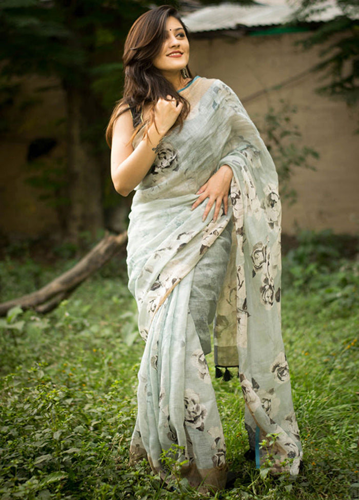 Grey Slub Cotton Saree With Blouse Piece - Indian Silk House Agencies