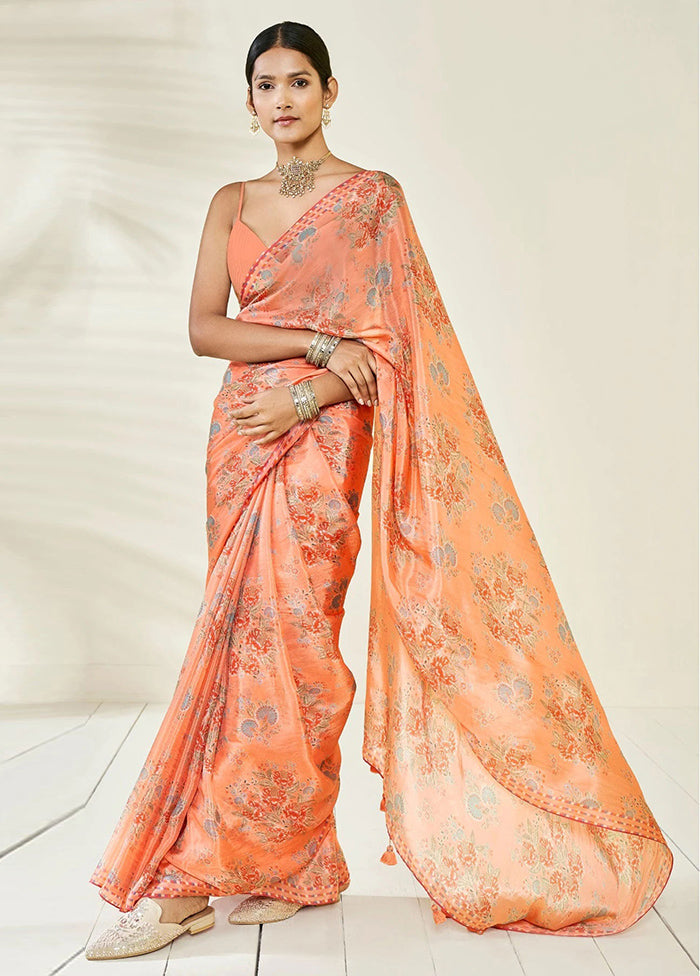 Orange Pure Pasmina Silk Saree With Blouse Piece - Indian Silk House Agencies