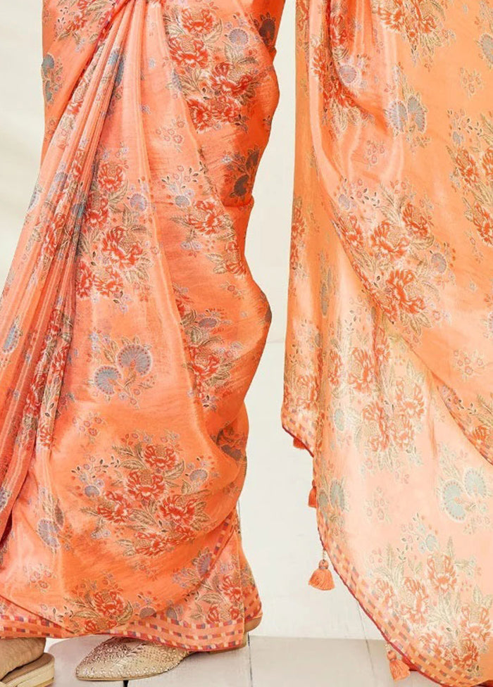 Orange Pure Pasmina Silk Saree With Blouse Piece - Indian Silk House Agencies