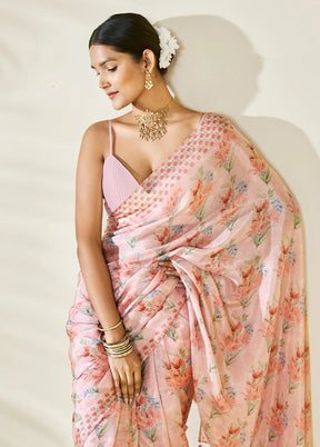 Baby Pink Pure Pasmina Silk Saree With Blouse Piece - Indian Silk House Agencies
