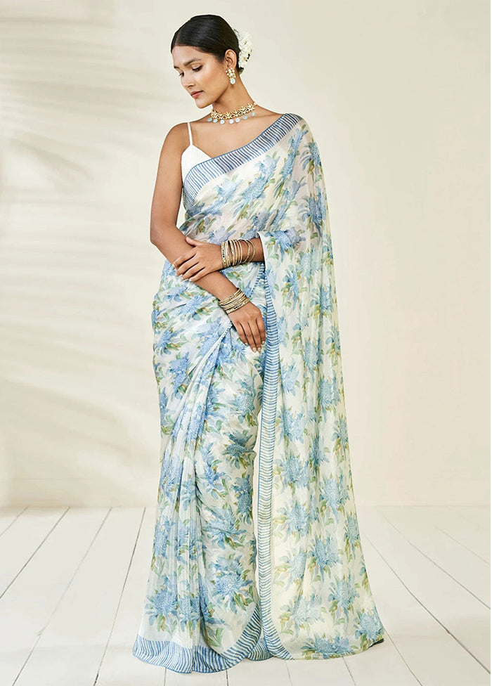 Blue Pure Pasmina Silk Saree With Blouse Piece - Indian Silk House Agencies