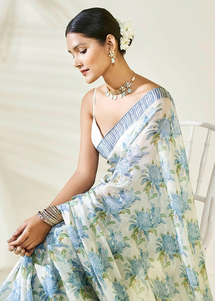 Blue Pure Pasmina Silk Saree With Blouse Piece - Indian Silk House Agencies