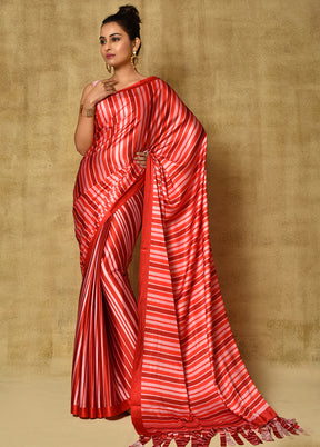 Maroon Pure Satin Silk Saree With Blouse Piece - Indian Silk House Agencies