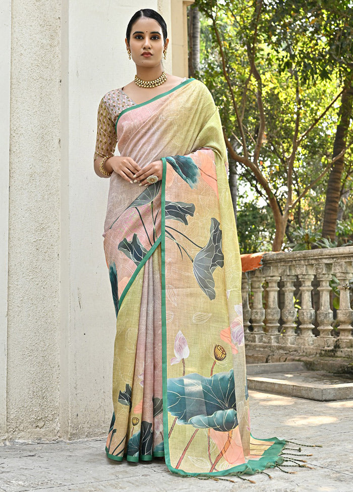 Mehendi Cotton Saree With Blouse Piece