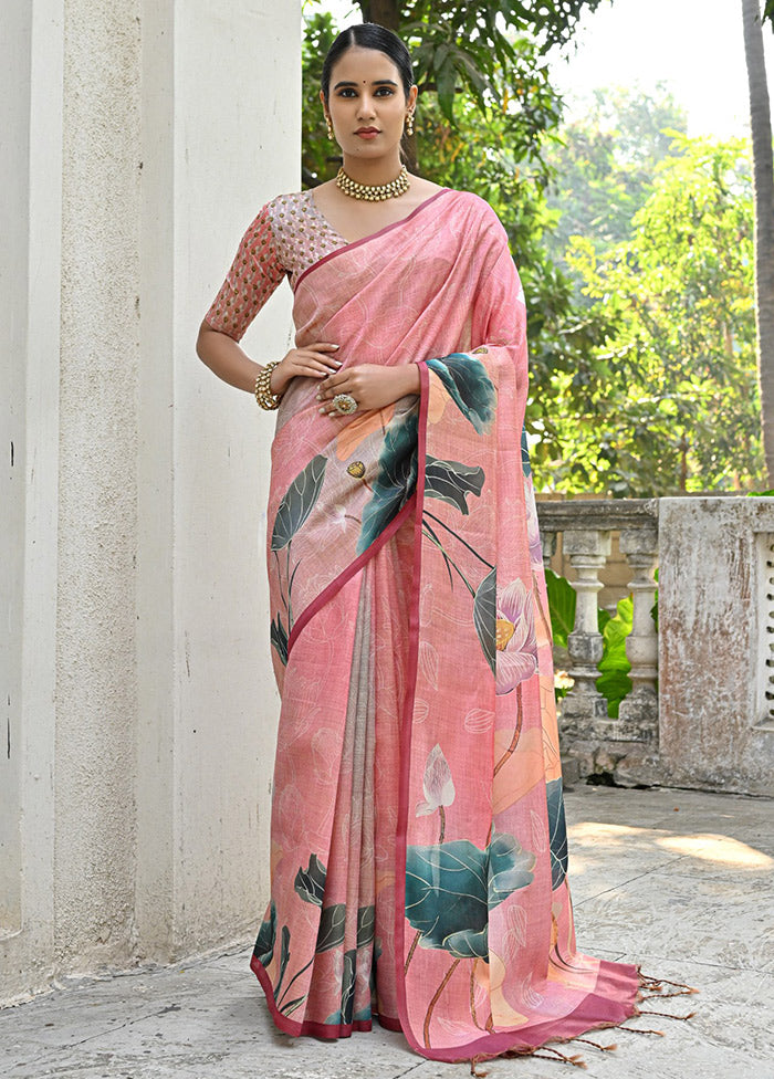 Peach Cotton Saree With Blouse Piece