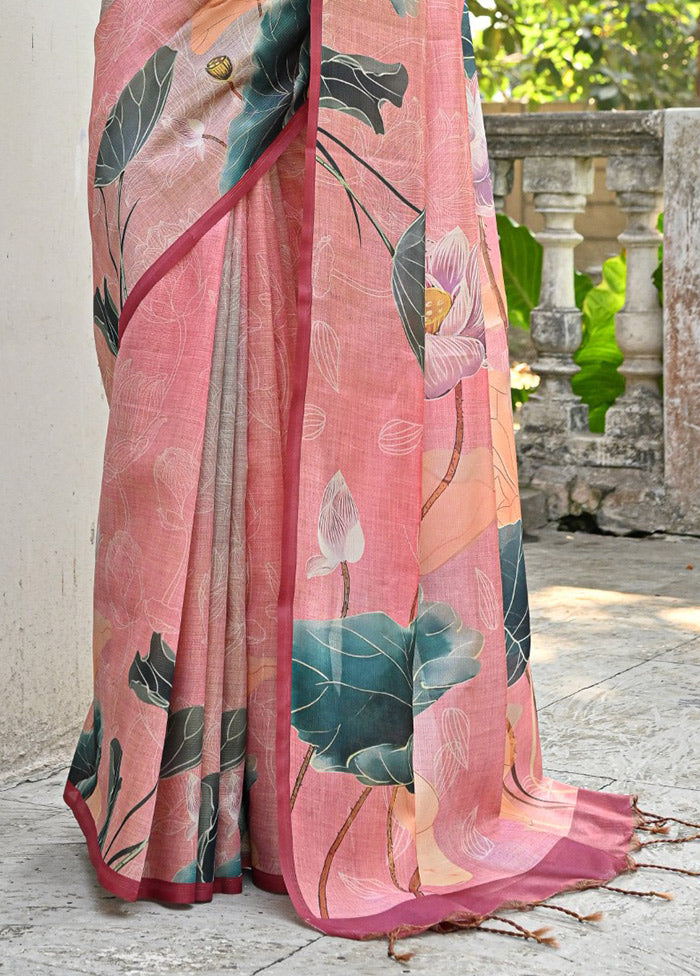 Peach Cotton Saree With Blouse Piece