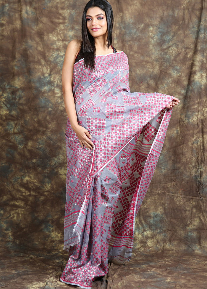 Grey Jamdani Geometric Design Woven Saree - Indian Silk House Agencies