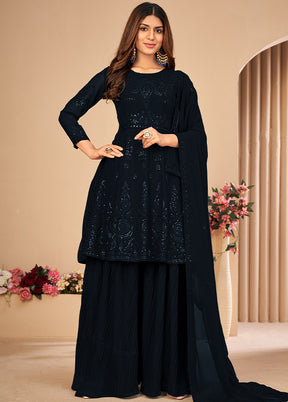 3 Pc Black Unstitched Georgett Suit Set With Dupatta VDDIT2803240 - Indian Silk House Agencies