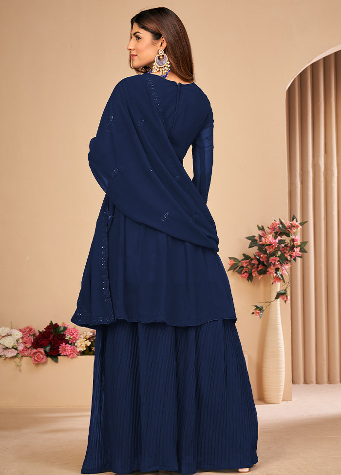 3 Pc Blue Unstitched Georgett Suit Set With Dupatta VDDIT2803241 - Indian Silk House Agencies