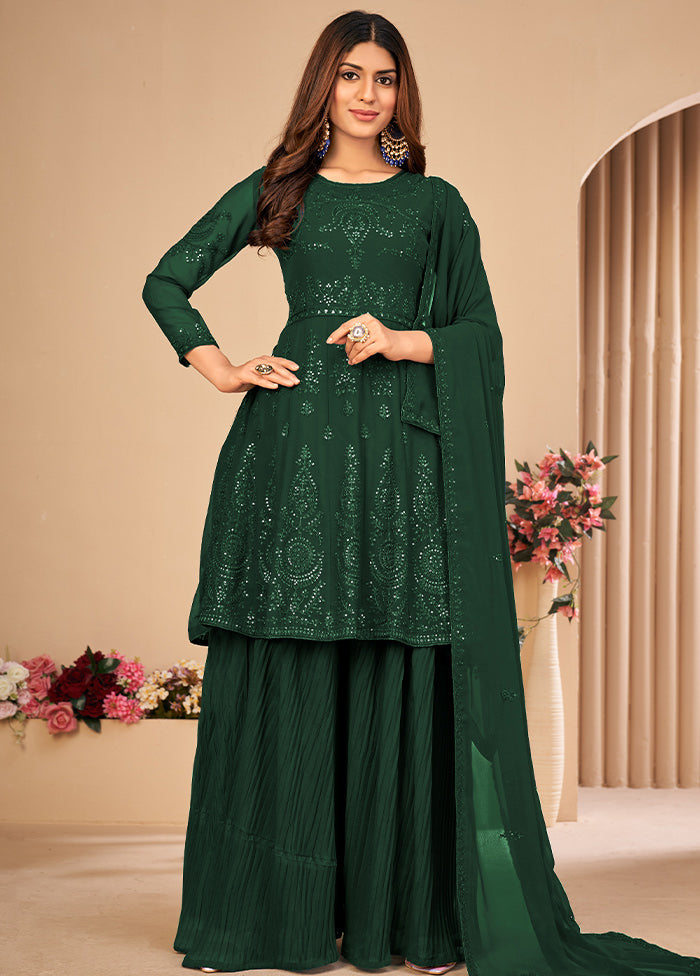 3 Pc Green Unstitched Georgett Suit Set With Dupatta VDDIT2803242 - Indian Silk House Agencies