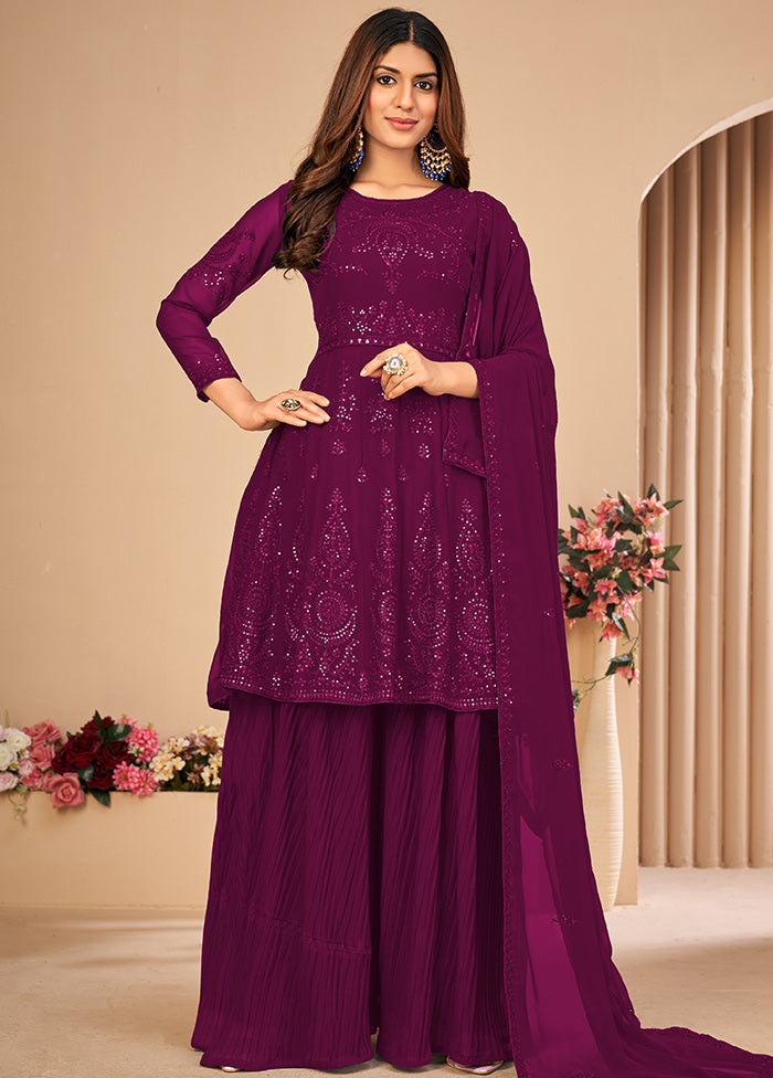 3 Pc Purple Unstitched Georgett Suit Set With Dupatta VDDIT2803244 - Indian Silk House Agencies