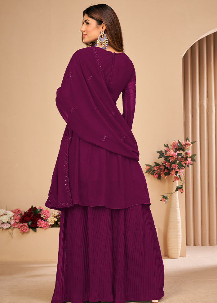 3 Pc Purple Unstitched Georgett Suit Set With Dupatta VDDIT2803244 - Indian Silk House Agencies
