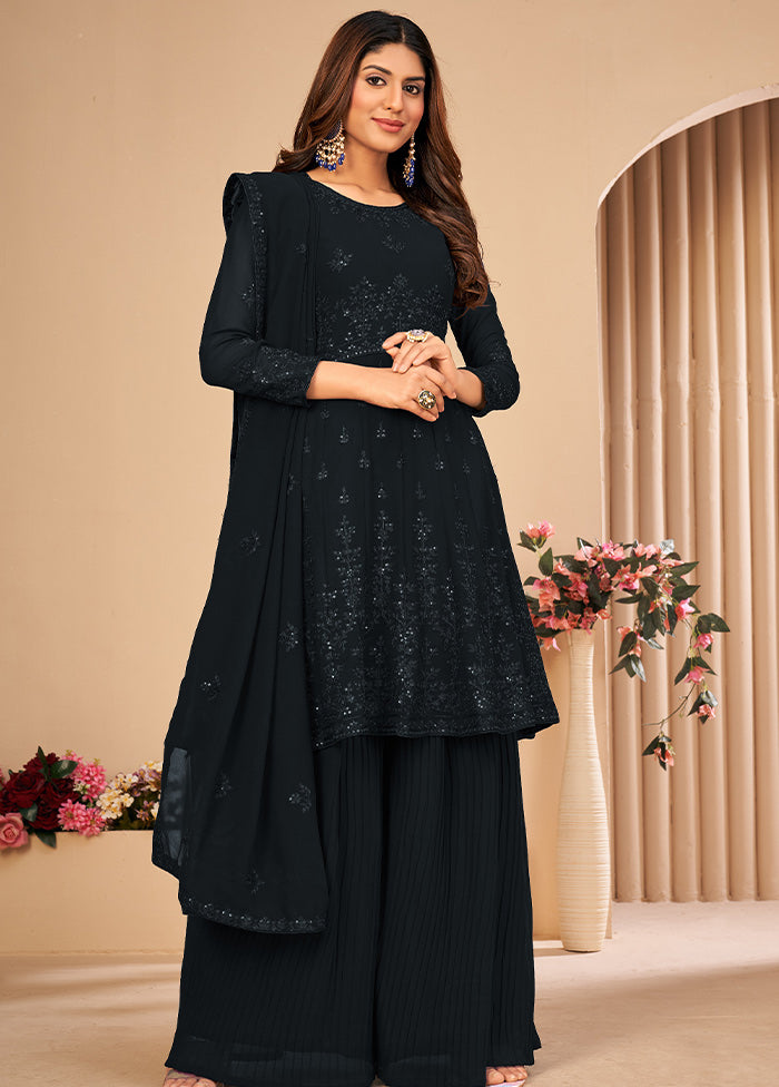 3 Pc Black Unstitched Georgett Suit Set With Dupatta VDDIT2803246 - Indian Silk House Agencies