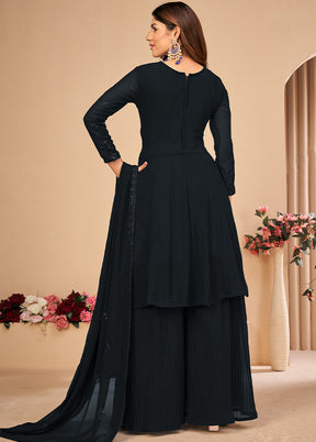 3 Pc Black Unstitched Georgett Suit Set With Dupatta VDDIT2803246 - Indian Silk House Agencies