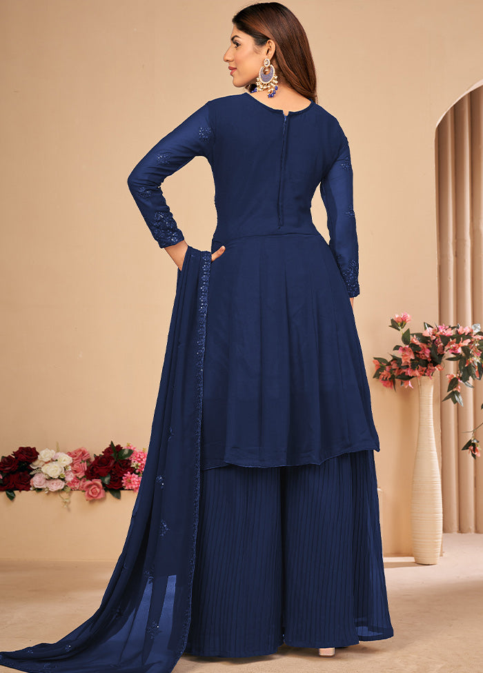 3 Pc Blue Unstitched Georgett Suit Set With Dupatta VDDIT2803247 - Indian Silk House Agencies