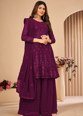 3 Pc Purple Unstitched Georgett Suit Set With Dupatta VDDIT2803250 - Indian Silk House Agencies