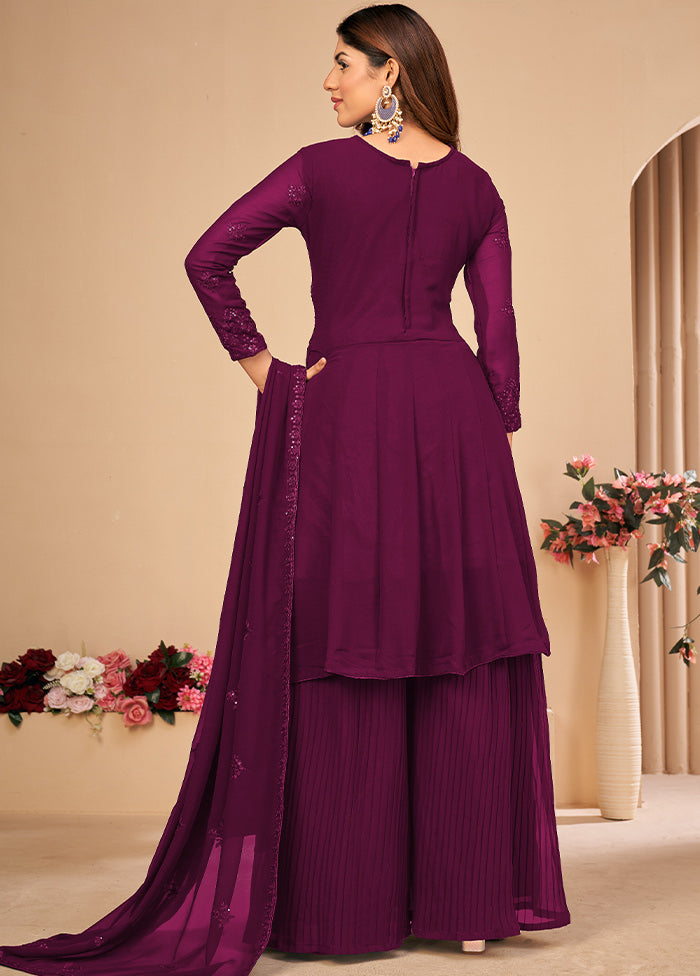 3 Pc Purple Unstitched Georgett Suit Set With Dupatta VDDIT2803250 - Indian Silk House Agencies