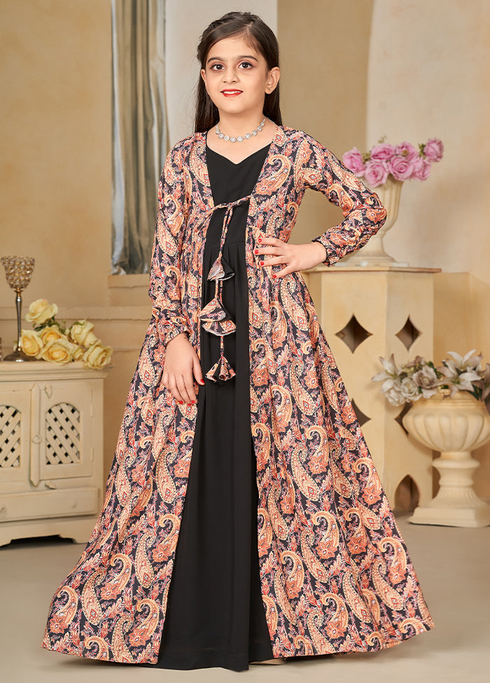 Black Faux Georgette Indian Dress With Shrug - Indian Silk House Agencies