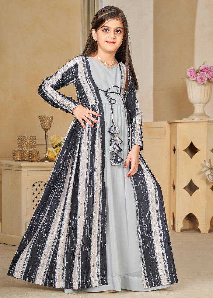 Grey Faux Georgette Indian Dress With Shrug