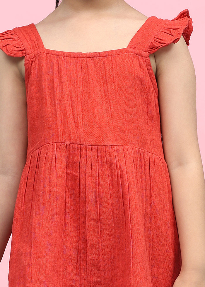 Red Cotton Sleeveless Square Neckshape Top