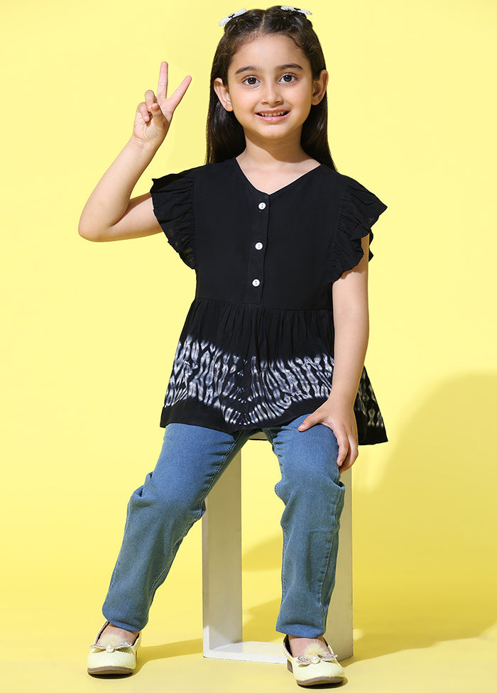 Black Rayon Short Sleeves V Neckshape Top