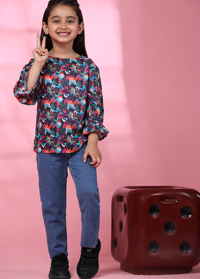 Multicolor Cotton Three Fourth Sleeves Round Neckshape Top