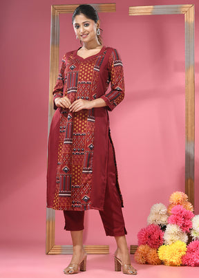 2 Pc Maroon Readymade Silk Kurti Set - Indian Silk House Agencies