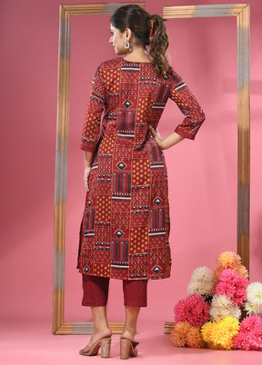 2 Pc Maroon Readymade Silk Kurti Set - Indian Silk House Agencies