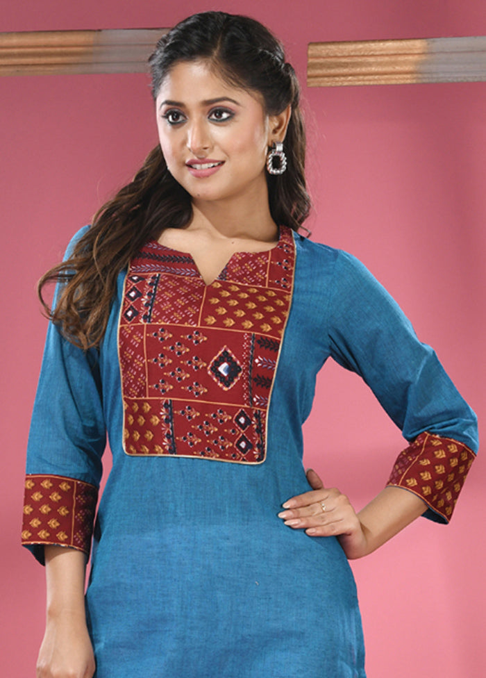 Blue Readymade Cotton Kurti - Indian Silk House Agencies