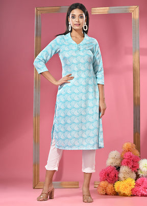 2 Pc Sea Green Readymade Cotton Kurti Set - Indian Silk House Agencies