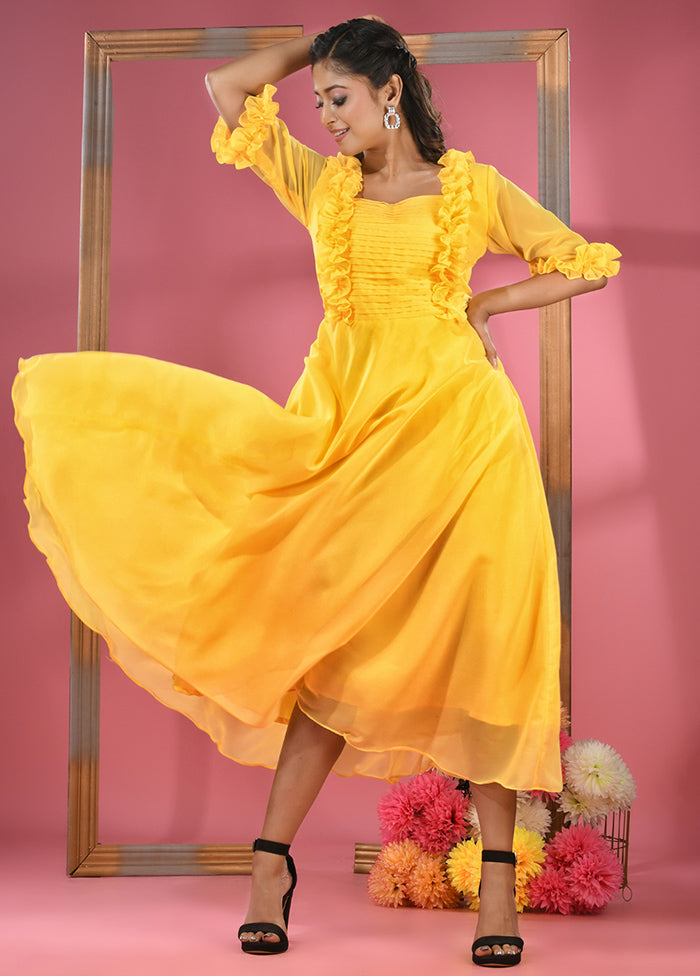 Yellow Readymade Georgette Indian Dress - Indian Silk House Agencies