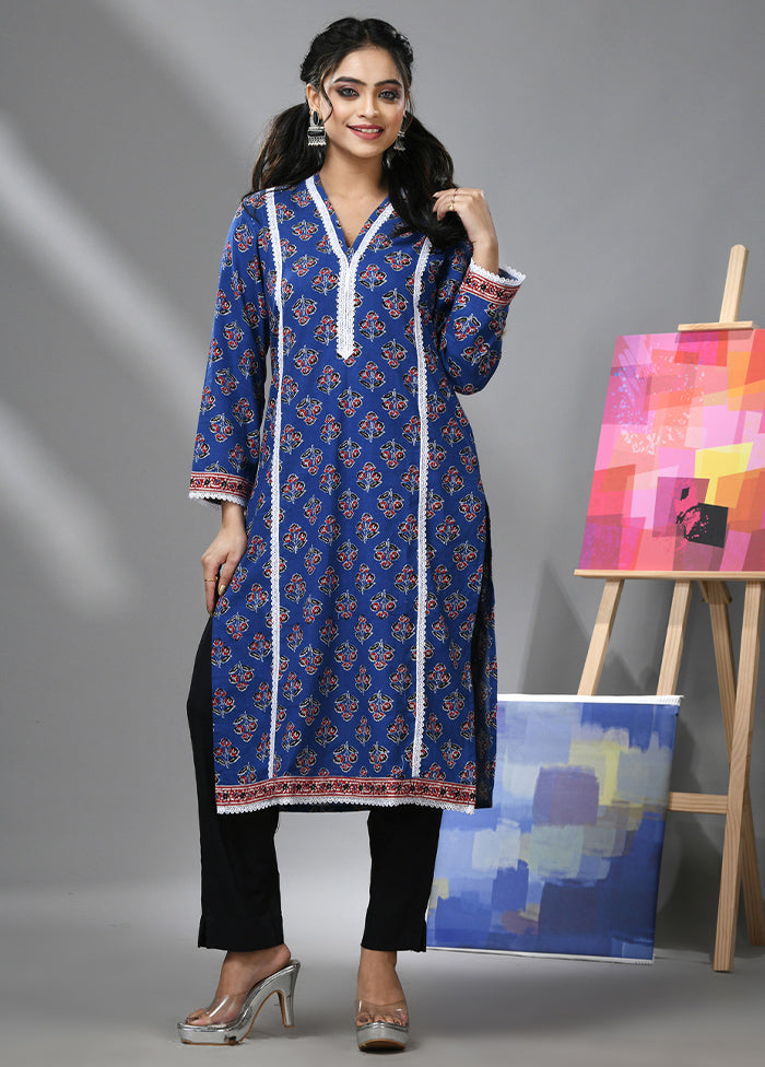 2 Pc Blue Readymade Cotton Kurti Set - Indian Silk House Agencies