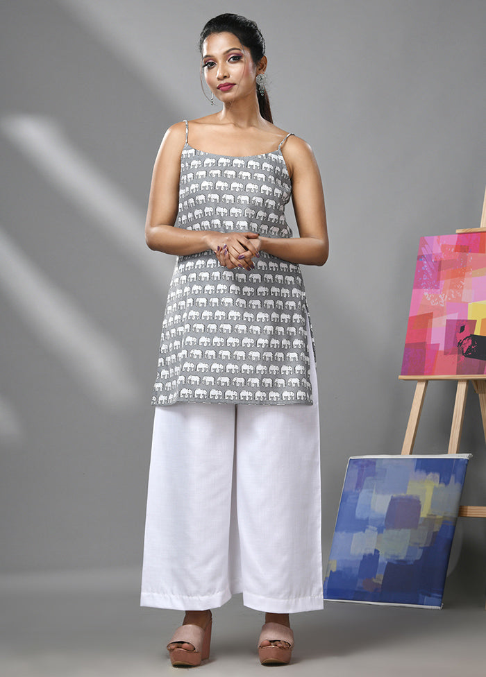 2 Pc Grey Readymade Cotton Kurti Set - Indian Silk House Agencies