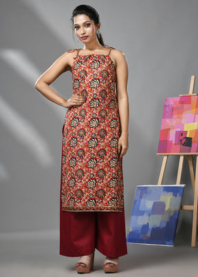 2 Pc Dark Red Readymade Cotton Kurti Set - Indian Silk House Agencies