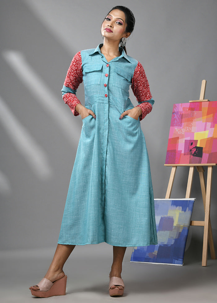 Sky Blue Readymade Cotton Indian Dress - Indian Silk House Agencies