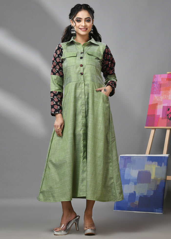 Green Readymade Cotton Indian Dress - Indian Silk House Agencies