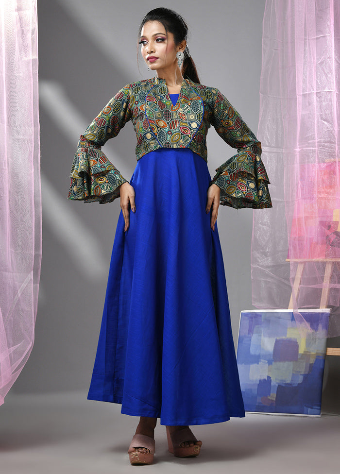 Blue Readymade Cotton Indian Dress With Jacket - Indian Silk House Agencies