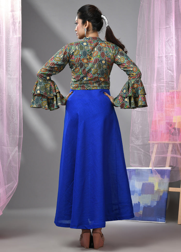 Blue Readymade Cotton Indian Dress With Jacket - Indian Silk House Agencies