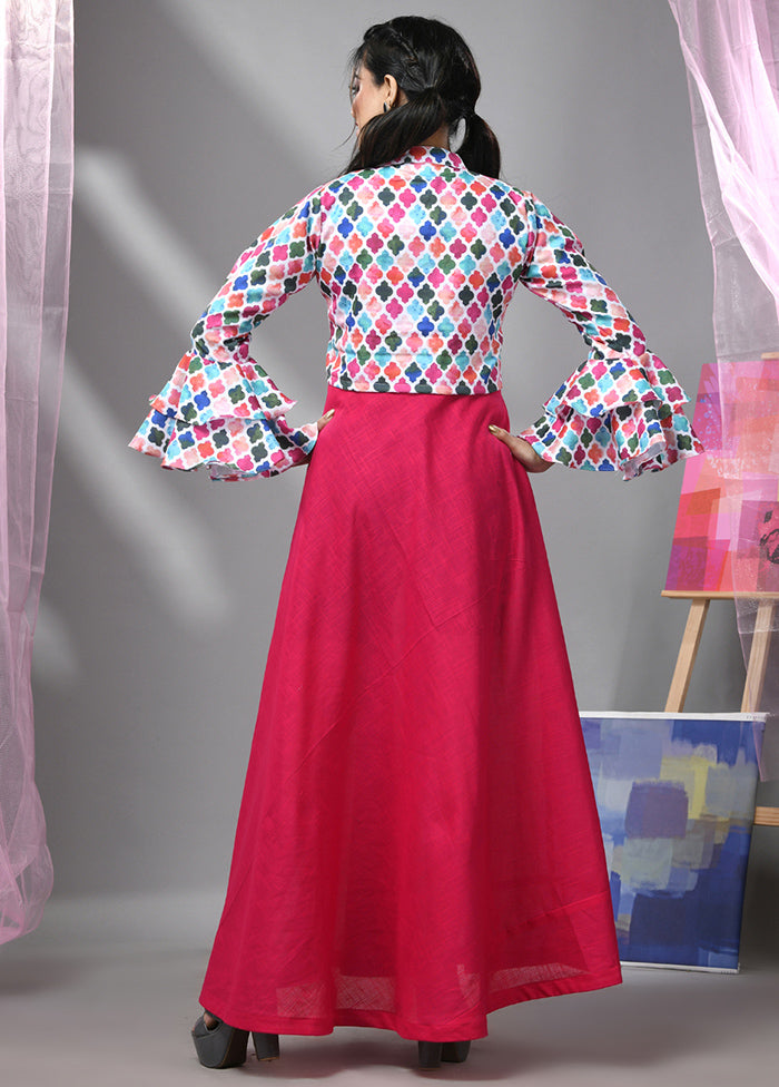 Multicolor Readymade Cotton Indian Dress With Jacket