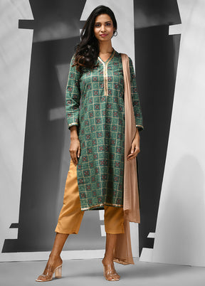 3 Pc Green Readymade Cotton Suit Set - Indian Silk House Agencies